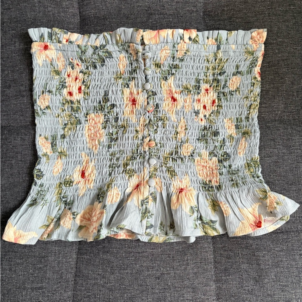 American Eagle Outfitters Blue and Orange Smocked Crop Top